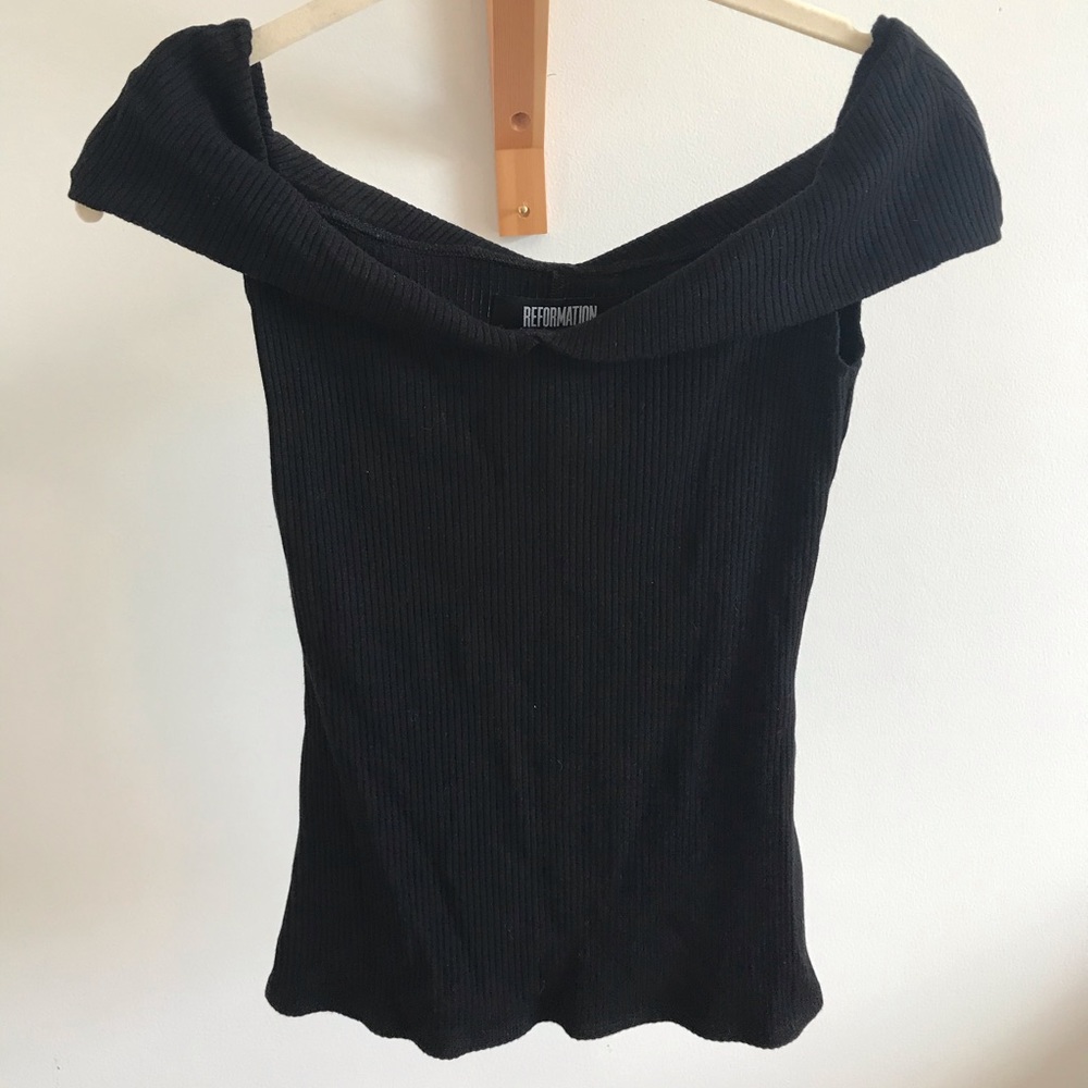 Reformation ribbed off shoulder top